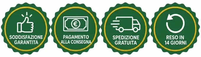 Soddisfazione garantita, pagamento alla consegna, spedizione gratuita, reso in 14 giorni